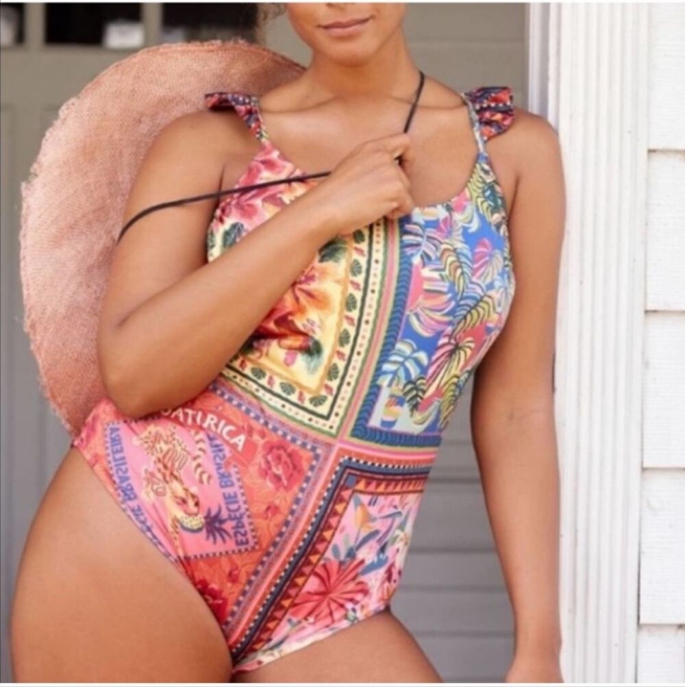 Anthropologie x Farm Rio Lita One-Piece Swimsuit Multiscarf Print 1X